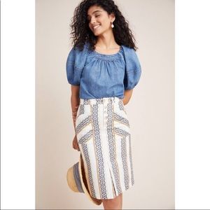Anthropologie Quincy Eyelet Pencil skirt 14